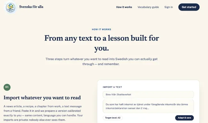 Skärmbild av svenskaforalla.se