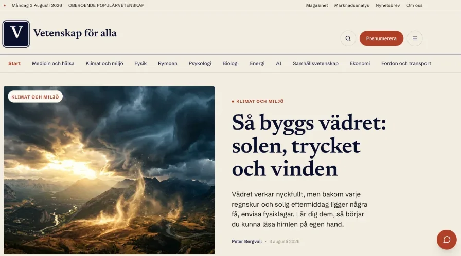 Skärmbild av vetenskapforalla.se